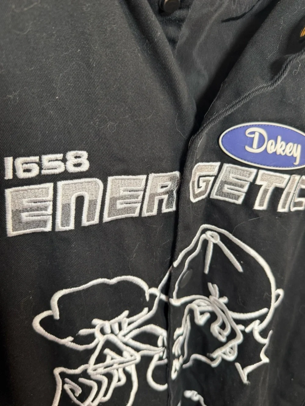 Men's Black Graphic Bomber Jacket with White Embroidery - Picture 12 of 12